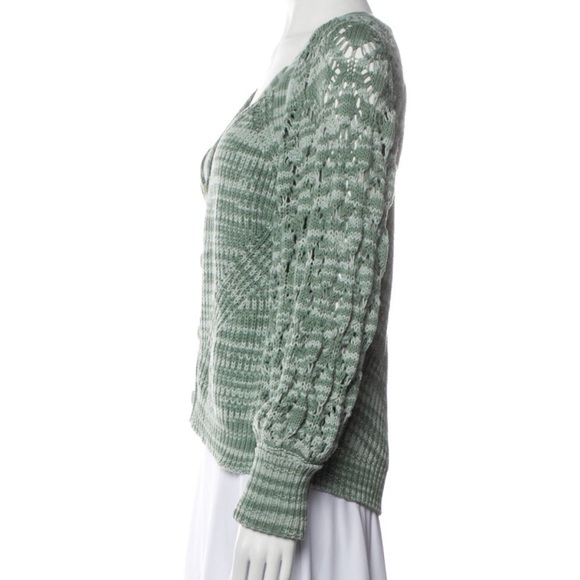 Jonathan Simkhai Adeline Crochet Sleeve V-Neck Cardigan Grandpa Sweater - Picture 6 of 9